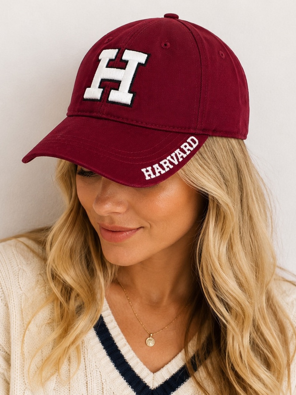 Harvard University Burgundy Baseball Cap Embroidered H Logo Adjustable Velcro